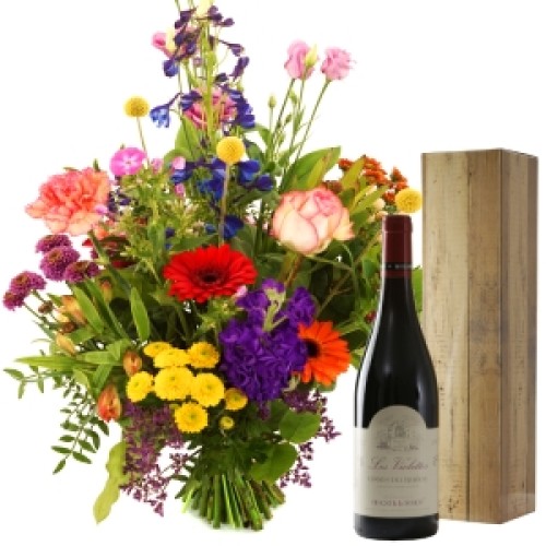 Father's Day picking bouquet + red wine (Pick bouquet + red wine Chotes Du Rhone)
